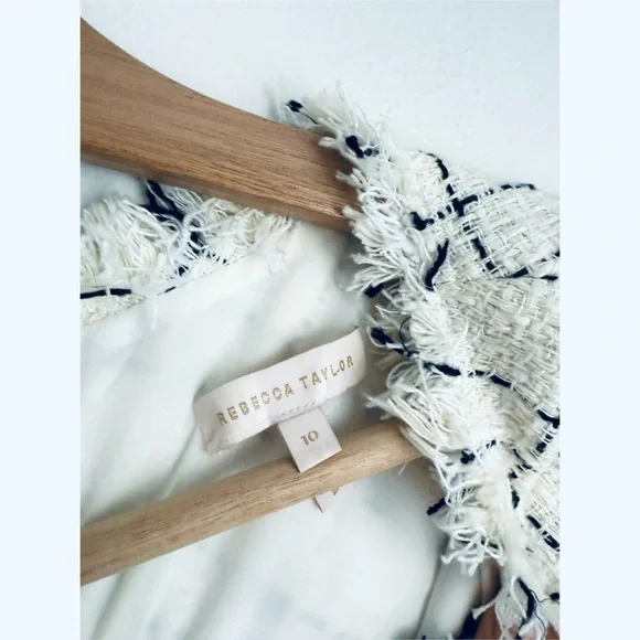 Rebecca Taylor Madison Tweed Check Belted Dress in Cream and Black - Picture 5 of 6